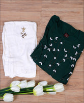 Dark Green Rayon handwork Kurti Set
